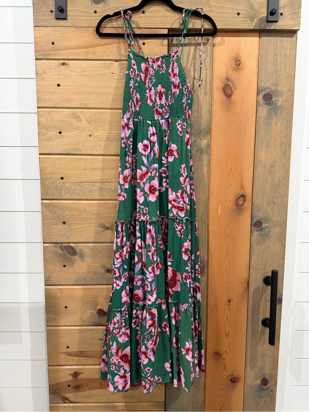 Free People Green Floral Maxi Dress with Pink Blooms